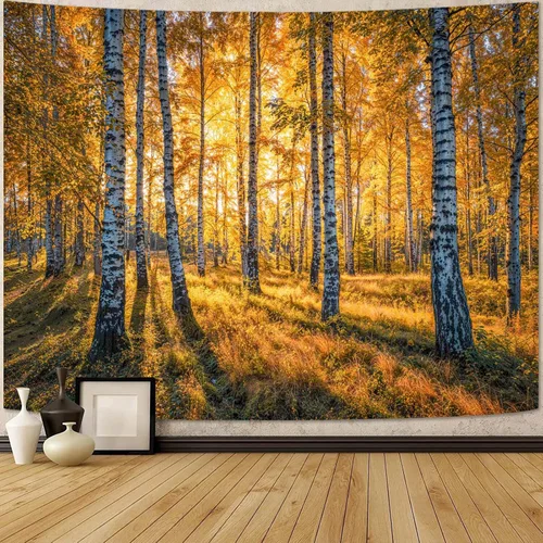 Vista 26 de Zussun Tapiz de Bosque Natural de Montaña Tapiz Verde de Pino Luz Solar Selva para Dormitorio Estético Planta Paisaje de Montaña Tapices Pequeños