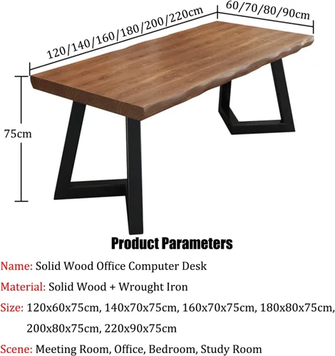 Vista 3 de HUAHUA Escritorio de computadora para el hogar, escritorio y silla de oficina de madera maciza, escritorio de escritorio de 2.0 in, escritorio