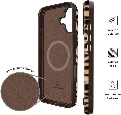 Vista 1132 de VELVET CAVIAR Funda para iPhone 15, compatible con MagSafe, probada contra caídas de 10 pies, fundas protectoras de diseño, leopardo color rosa