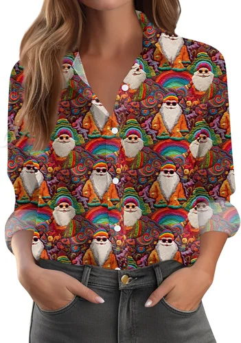Vista 47 de Camisetas de San Valentín para mujer, camisas con botones, blusas de corazón, elegantes, informales, cuello de solapa, manga larga, suave, cómoda