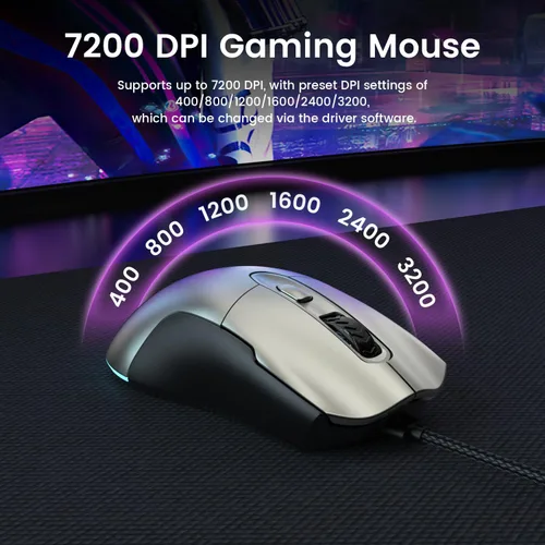 Vista 3 de Combo de teclado y mouse para juegos 65%, teclado retroiluminado RGB + mouse para juegos de 7200 DPI, teclado y mouse con cable ultra compacto