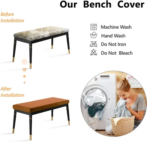 Vista 5 de ele ELEOPTION Fundas de banco de terciopelo elastano, funda elástica para sala de estar, dormitorio, cocina, antideslizante, lavable con correas