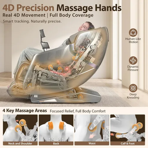 Vista 4 de Silla de masaje 4D de cuerpo completo, reclinable, gravedad cero Plateado