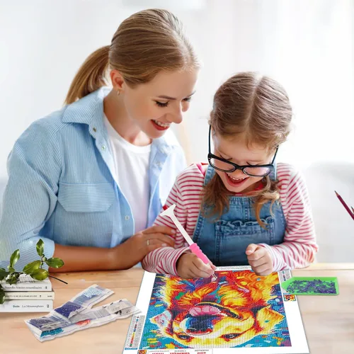Vista 4 de SENQAO Kits de arte de diamantes para adultos, Golden Retriever - Pintura de puntos de diamante de taladro completo para principiantes, pintura