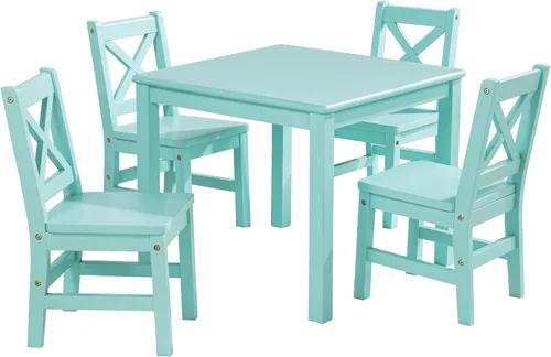 Vista 14 de eHemco Juego de mesa y silla de madera maciza para niños, café, 3 piezas