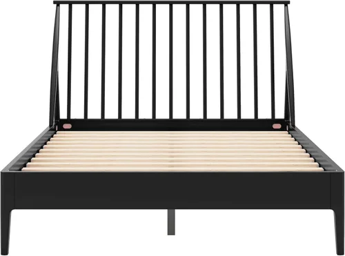 Vista 6 de Merax Cama Queen con plataforma de madera de bambú maciza con cabecera de 46.5 pulgadas de alto, marco de cama bohemio con listones de madera y Negro