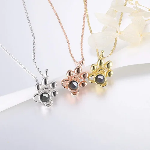 Vista 7 de Personalized Photo Projection Necklace Dog Paw Print Necklace I Love You Necklace 100 Languages 925 Sterling Silver Pendant Necklace Jewelry Gifts