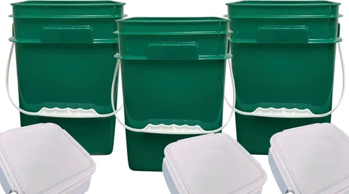 Vista 6 de House Naturals Cubo cuadrado de grado alimenticio de 4 galones con asas de plástico y tapa (paquete de 3) recipientes fabricados en Estados Unidos