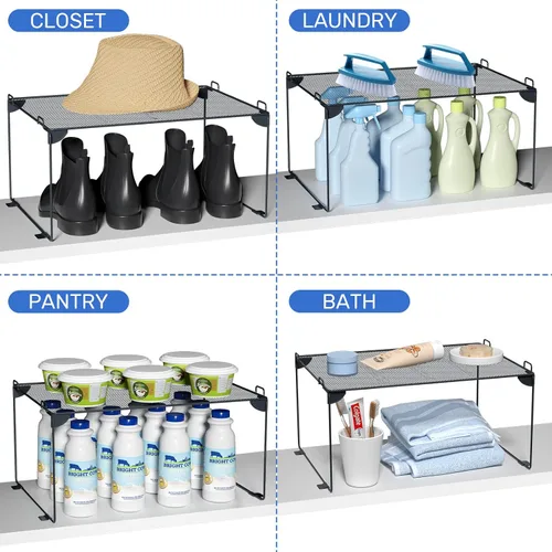 Vista 6 de Neudeco - Organizador de estantes, gris, paquete de 2 Apilable, Para Cocina, Para Armario, Para Baño, Estantes Del Gabinete
