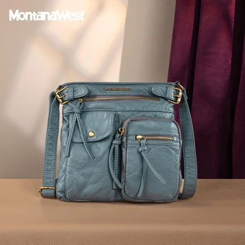Vista 6 de Montana West Crossbody Bag for Women Multi Pocket Shoulder Medium Travel Purses Ultra Soft Washed Leather