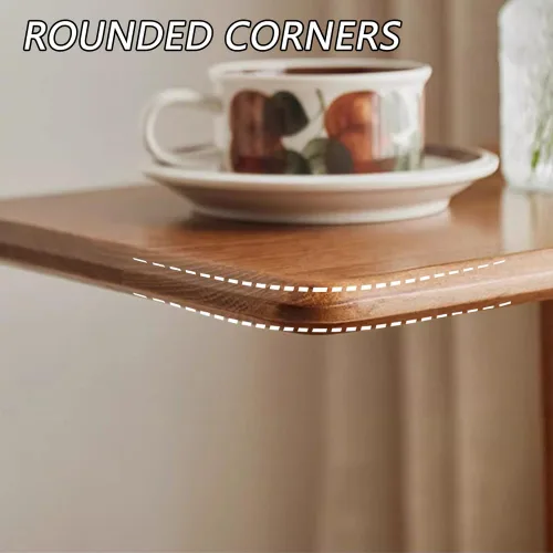 Vista 6 de Mesa Auxiliar En Forma De C De Madera De Caucho, Mesa Auxiliar Pequeña Con Bandeja Para TV Para Sofá, Sala De Estar, Dormitorio, Mesa De Sofá Nogal