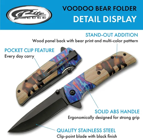 Vista 2 de SZCO Supplies Bear Printed Everyday Carry - Cuchillo plegable para exteriores, 8 pulgadas de longitud