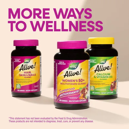 Vista 7 de Nature's Way Alive! Suplemento multivitamínico completo, para mujeres de más de 50 años, 60 gominolas Daily Gummy Multi with B-Vitamins, Vitamin