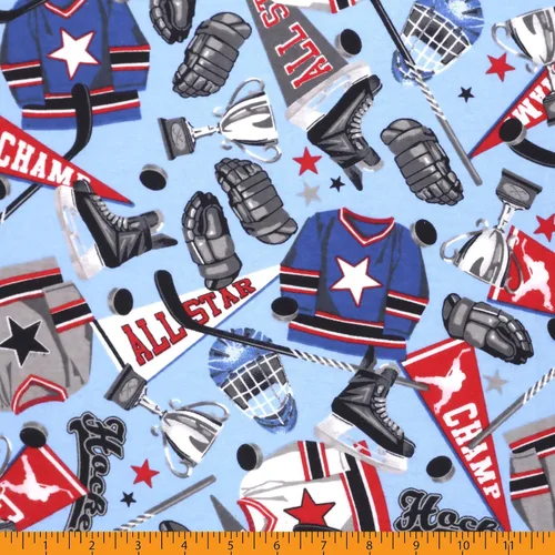 Vista 5 de Mook Fabrics Hockey PRT de franela, corte azul por yarda