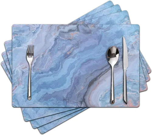 Vista 19 de Juego de 4 manteles individuales de cuero sintético con efecto mármol - Manteles individuales resistentes al calor para mesa de comedor