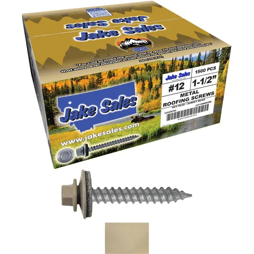 Vista 177 de 12 tornillos para techos de metal gris ABC de 1-1/2 pulgadas, cabezal de arandela hexagonal, arranque automático/roscado, arandela EPDM. 1 bolsa