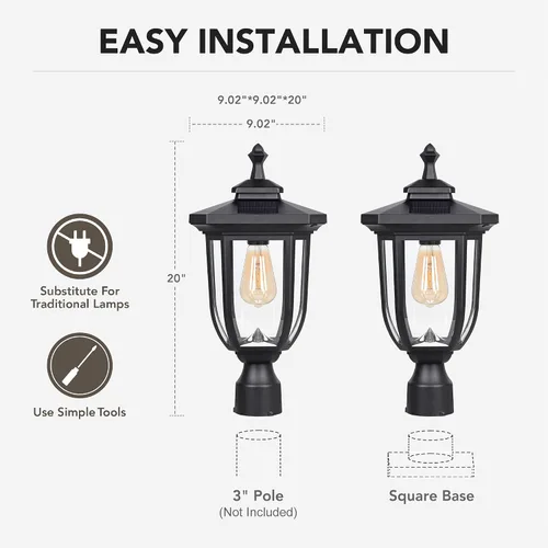 Vista 4 de ST4322Q1 - Luz solar para poste al aire libre, lámpara solar de anochecer a amanecer, luz de poste de aluminio impermeable con montaje en muelle