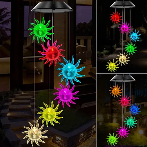 Vista 12 de Campanillas de viento solares para exteriores, luces que cambian de color, regalo para mujeres, mamá, abuela, hermana, mejores regalos, campanillas
