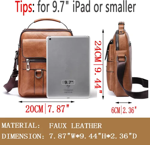 Vista 2 de Bolso cruzado de cuero para hombre, pequeño, bolso de hombro para iPad de 9.7 pulgadas, viajes, ciclismo, senderismo, oficina, negocios, D-Marrón