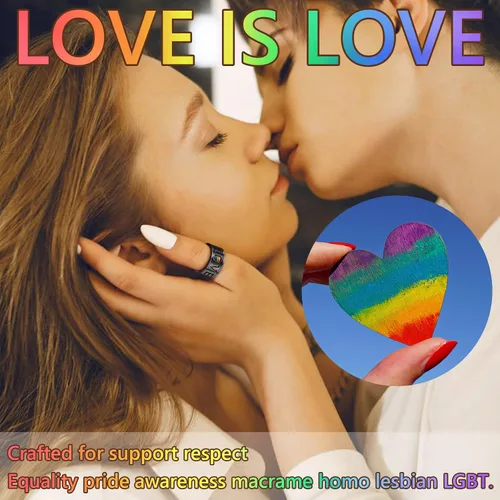 Vista 25 de FaithHeart Anillos para ansiedad LGBT Pride Rainbow, acero inoxidable/chapado en oro de 18 quilates, joyería de amor es amor para hombres y mujeres