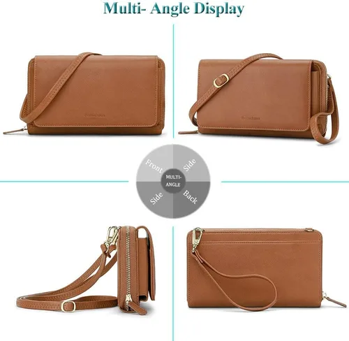 Vista 5 de Peacocktion Cartera para mujer con RFID, cartera cruzada de gran capacidad, 2 correas