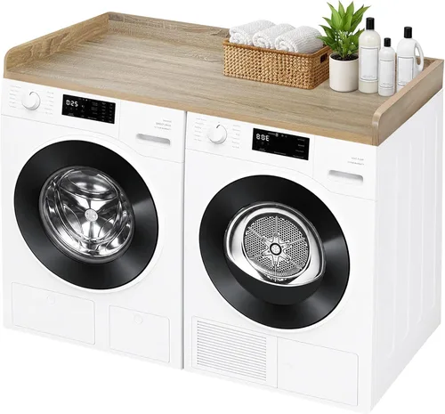 Vista 9 de Royxen Encimera de lavandería de madera maciza, encimera para todas las lavadora y secadora de carga frontal, espacio adicional para lavandería