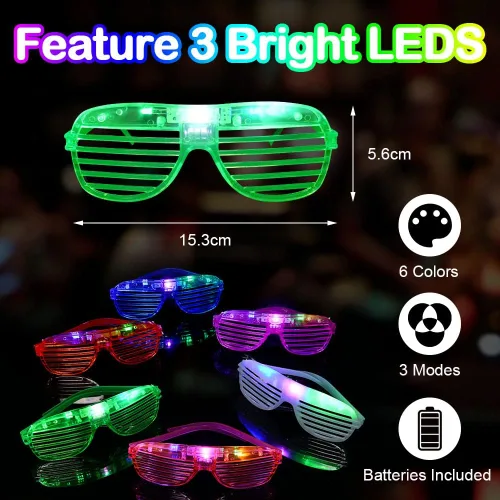 Vista 3 de Ainiv Gafas de sol de color neón para niños, novedosas gafas de fiesta divertidas de los años 80 y 90, accesorios para fiestas