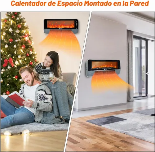 Vista 2 de Calentador de espacio, calentador de chimenea, calentadores para uso en interiores con efecto de llama 3D, aire acondicionado portátil de 1500 W