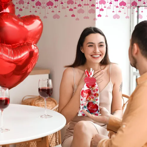 Vista 5 de Skyygemm 200 bolsas de celofán de San Valentín, bolsa de regalo de San Valentín, bolsas de regalo de San Valentín, bolsas rojas de plástico