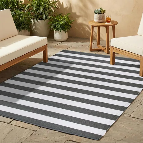 Vista 22 de FH Home - Alfombra para exteriores, impermeable, resistente a la decoloración, reversible, plástico reciclado de alta calidad, acabado geométrico