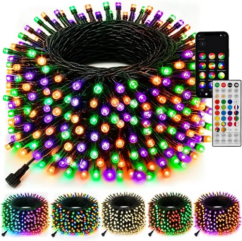 Vista 19 de TW SHINE Luces de Navidad verdes, 200 luces LED de Navidad para exteriores de 66 pies enchufables con 8 modos, cable verde impermeable, luz del día