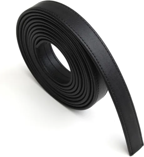 Vista 7 de lalatia Correas de cuero sintético cosidas para manualidades, tiras de cuero con costuras de 1/2 pulgada de ancho, 2 yardas de largo, color negro
