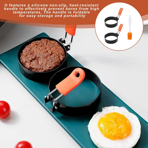 Vista 4 de Anillos de huevo de 3.5 pulgadas para freír huevos, con silicona, molde redondo para magdalenas inglesas, molde para panqueques, para acampar