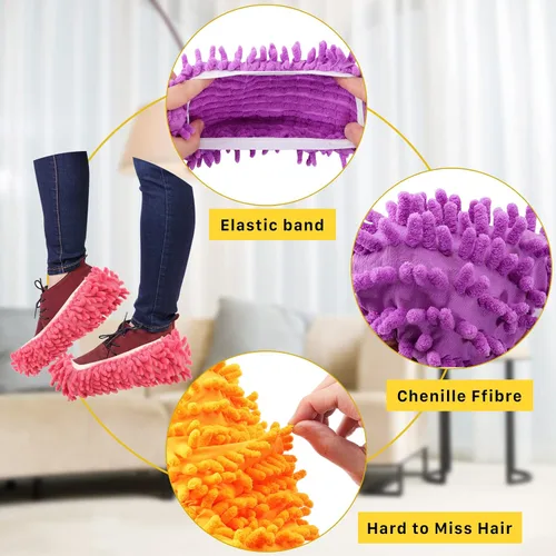 Vista 4 de 20 calcetines de fregona para limpieza de pisos, lavables y reutilizables, zapatos de microfibra para limpieza, pantuflas de limpieza multifunción
