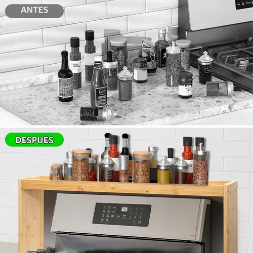 Vista 2 de Estante de especias para cocina, organizador de especias sobre la estufa