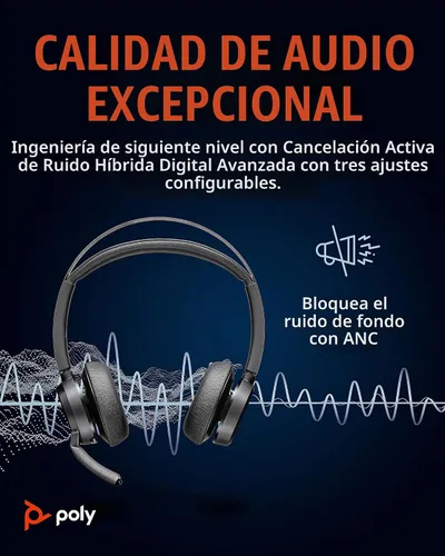 Vista 3 de [Usado] Poly Voyager Focus 2 UC - Auriculares inalámbricos ANC con micrófono y soporte de carga, se conecta a través de Bluetooth a PC/Mac/Móvil