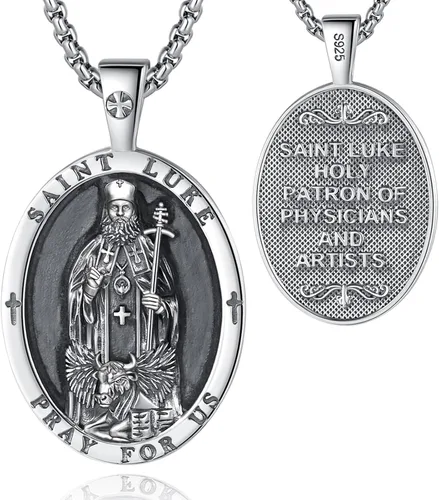 Vista 31 de EUDORA Medalla de plata de ley S925 con collar de San Patrono para mujeres A01-Saint Benedict Medalla