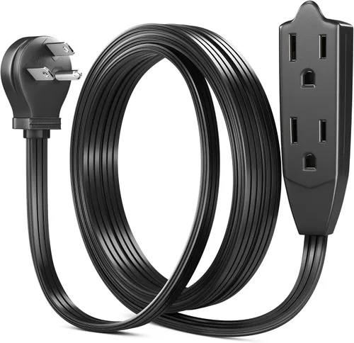 Vista 8 de Maximm Cable de extensión de enchufe plano de 1 pie / cable, salida múltiple - Cable de extensión de enchufe en ángulo de 3 clavijas - Negro