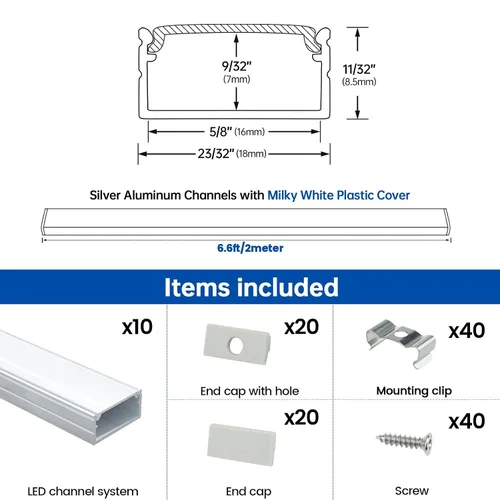 Vista 2 de Muzata Paquete de 10 tiras LED de aluminio plateado con cubierta blanca lechosa U102 WW 2M