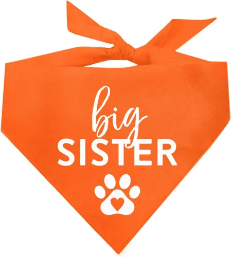 Vista 13 de Bandana para perro Big Sister con pata de corazón, triángulo ajustable 100% algodón, fabricado en Estados Unidos, para nuevo bebé, anuncio