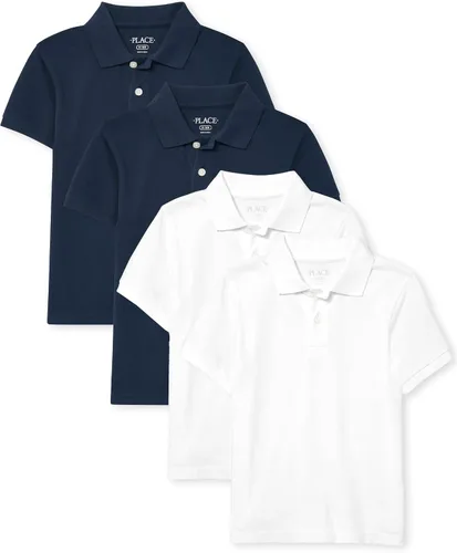 Vista 23 de The Children's Place - Camisa polo de manga corta para bebés y niños pequeños Negro/Blanco 2