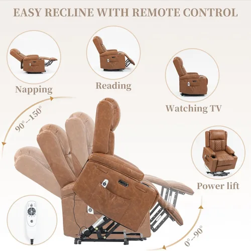 Vista 3 de Power Lift Recliner Chair for Elderly with Vibration Massage and Lumbar Heating Electric PU Leather Single Sofa with Cup Holders for Living Room