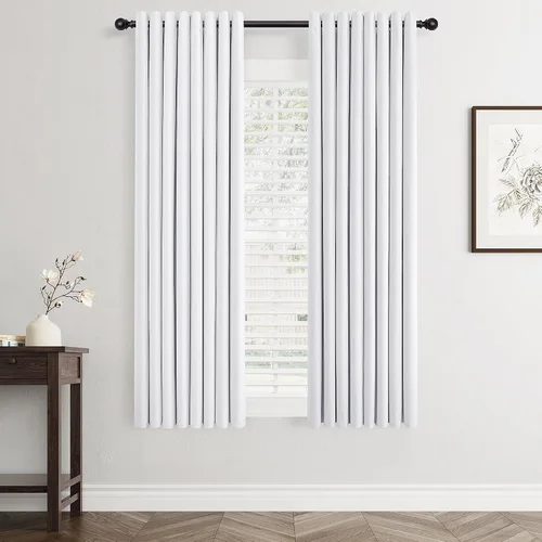 Vista 31 de Beige White Linen Blackout Curtains 90 Length 2 Panels Set for Living Room Bedroom, 100% Black Out Thermal Insulated Linen Drapes, Room Darkening
