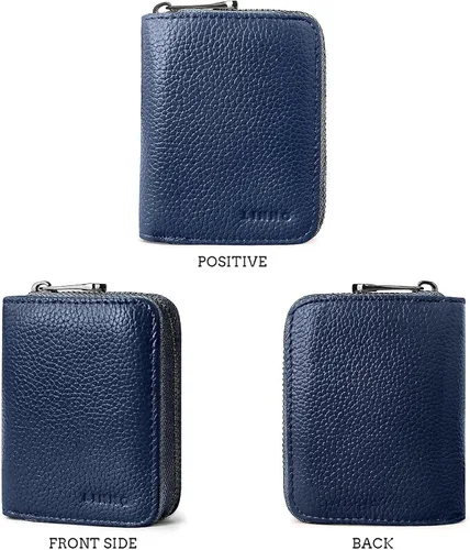 Vista 5 de Linno RFID 20 ranuras para tarjetas de crédito titular de la tarjeta de crédito de cuero genuino pequeño caso para mujeres u hombres cartera