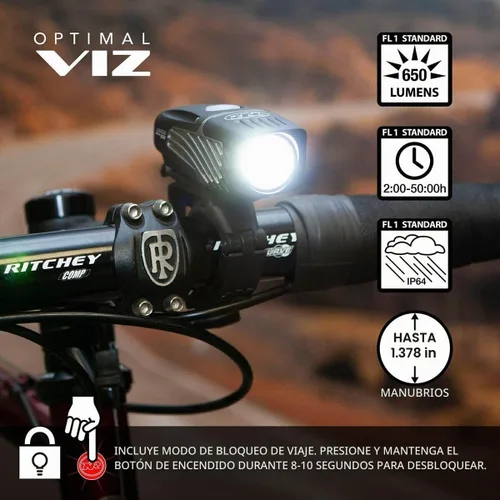 Vista 2 de NiteRider Lumina Micro 650 + Vmax+ 150 Combo de luces para bicicleta LED recargable por USB, conjunto de luces LED para bicicleta delantera