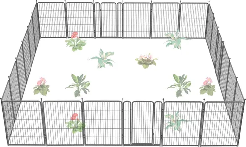 Vista 73 de FXW Valla de jardín al aire libre para el patio, 17 pulgadas de alto x 29.3 pies de largo, barrera de metal resistente para animales, para perros