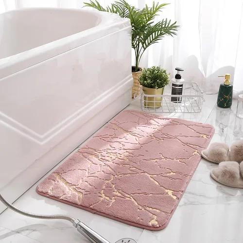 Vista 8 de Juego de 3 alfombras y tapetes de baño antideslizantes de mármol negro dorado, suave, lavable, absorbente de agua, con contorno en forma de U y tapa