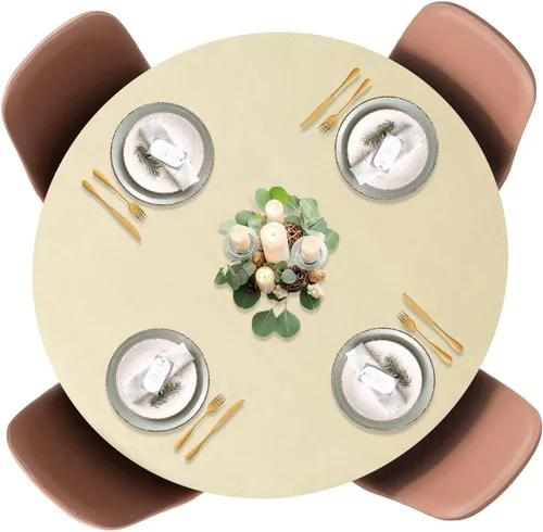 Vista 12 de LAMINET Mantel elástico ajustable para mesa, medallón grande, redondo, se adapta a mesas de hasta 45 a 56 pulgadas de diámetro Medallion