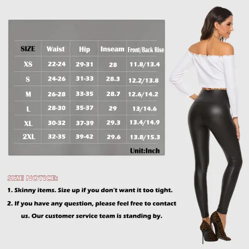 Vista 6 de SEASUM - Leggings de cuero sintético para mujer, pantalones elásticos, de cintura alta y realce de glúteos, pantalones sexis color negro