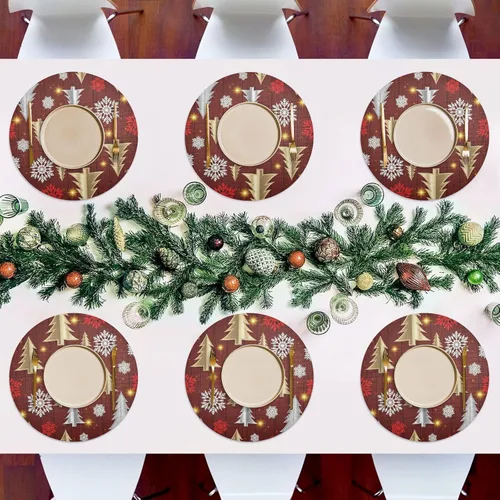 Vista 7 de Stylized Christmas Trees Table Place Mats, Non Slip Table Mats Round Washable for Kitchen Table one sizex6